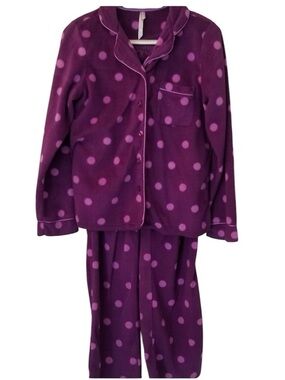 Denver Hayes Purple Polka Dot 2 Piece Pajama Set Soft fuzzy Pj Top Bottom Large